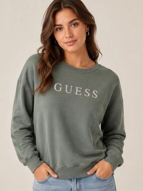 Guess Olive Green Logo Pullover Sweatshirt